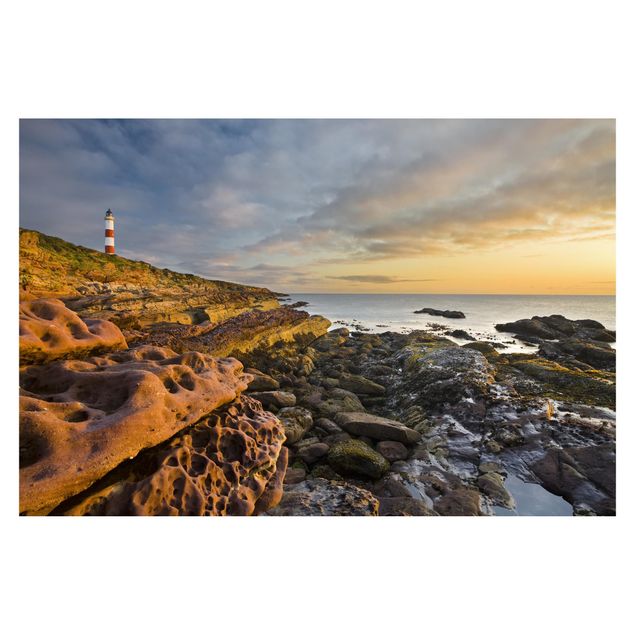 Fototapete - Tarbat Ness Meer & Leuchtturm bei Sonnenuntergang