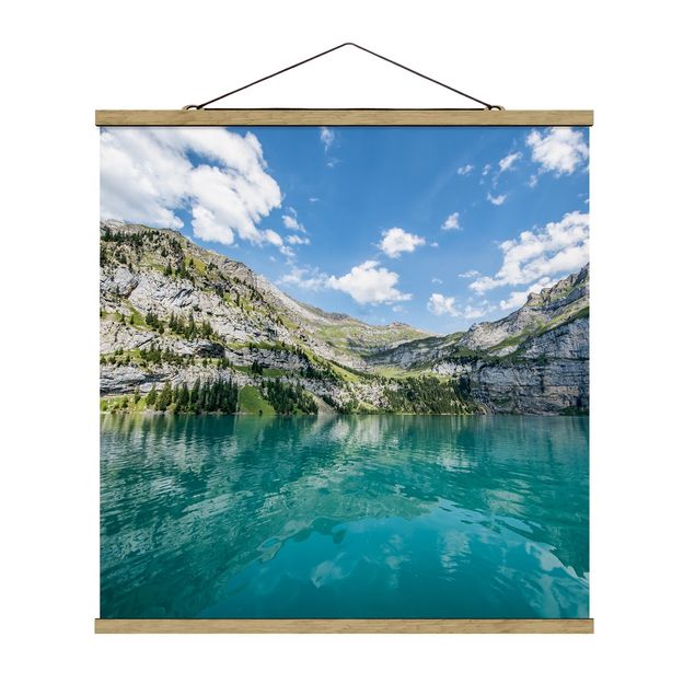 Stoffbild mit Posterleisten - Traumhafter Bergsee - Quadrat 1:1