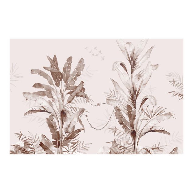 Fototapete - Tropische Palmen und Blätter Sepia