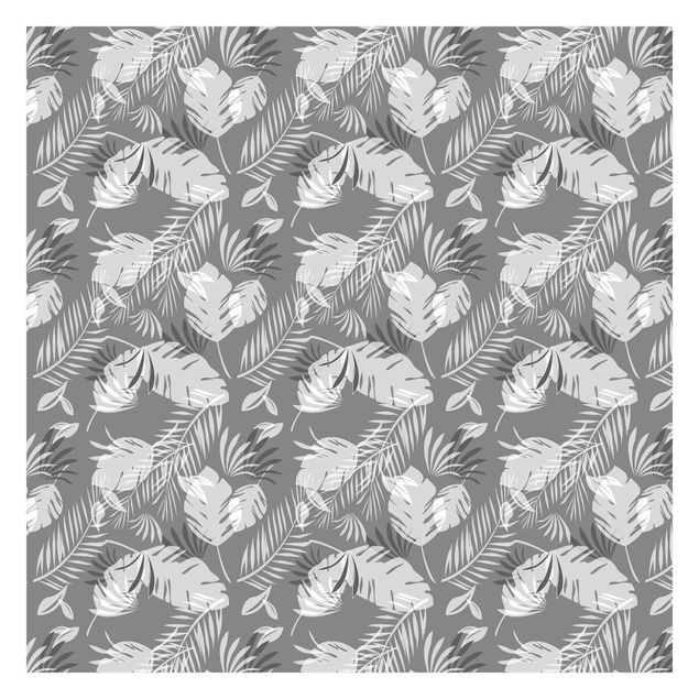 Fototapete - Tropisches Silhouetten Muster in Grau