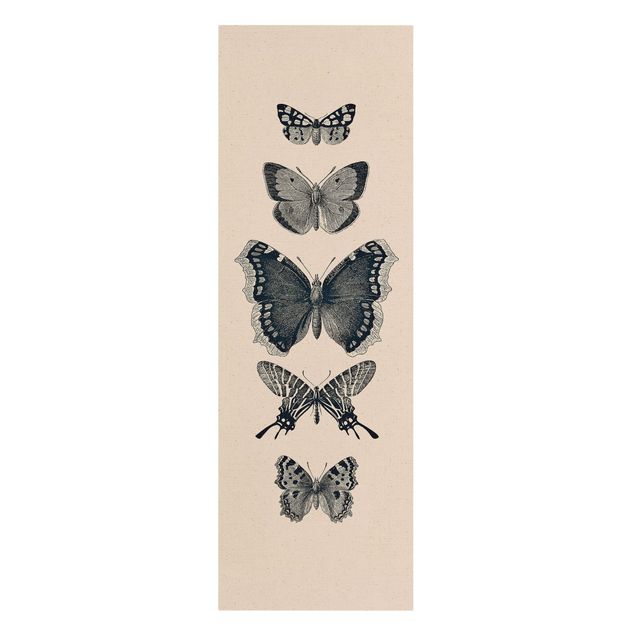 Leinwandbild Natur - Tusche Schmetterlinge auf Beige - Hochformat 1:3