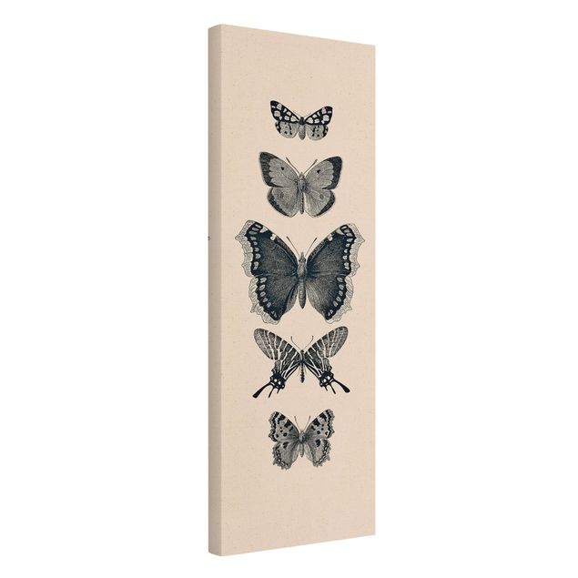 Leinwandbild Natur - Tusche Schmetterlinge auf Beige - Hochformat 1:3