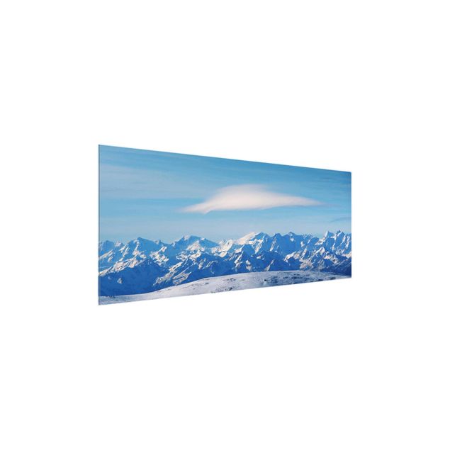 Glasbild - Verschneite Bergwelt - Panorama