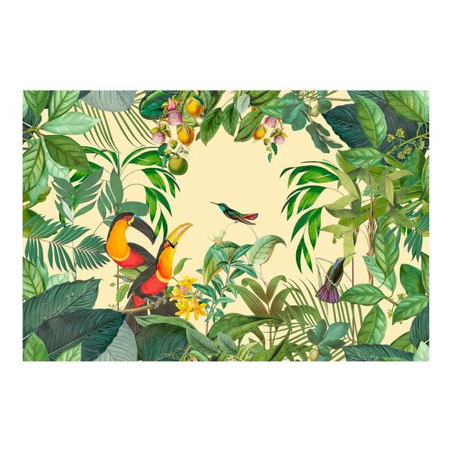 Fototapete - Vintage Collage - Vögel im Dschungel