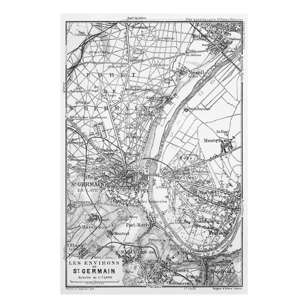 Glasbild - Vintage Karte St Germain Paris - Hochformat