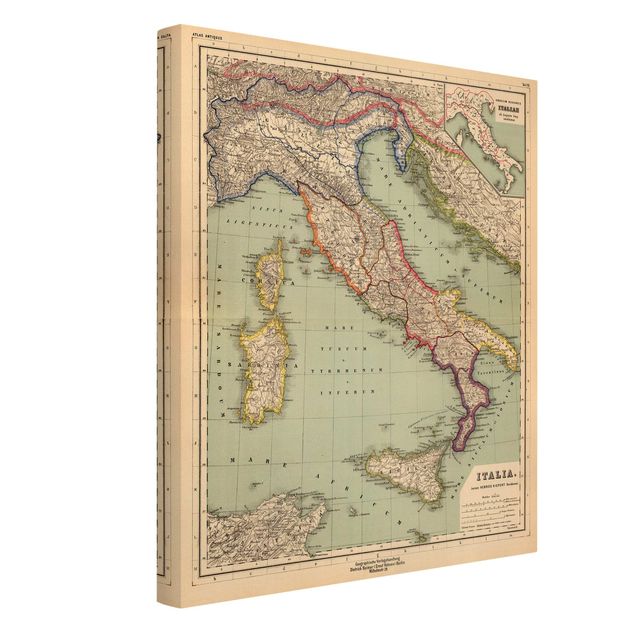 Leinwandbild - Vintage Landkarte Italien - Hochformat 3:4