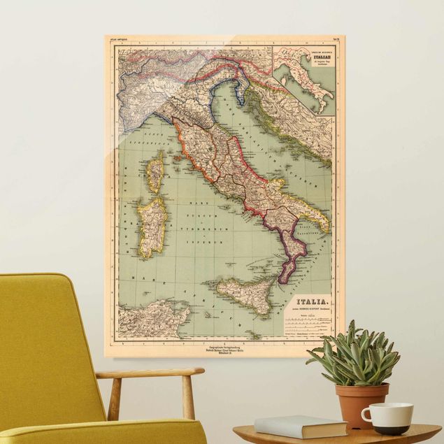 Magnettafel Glas Vintage Landkarte Italien