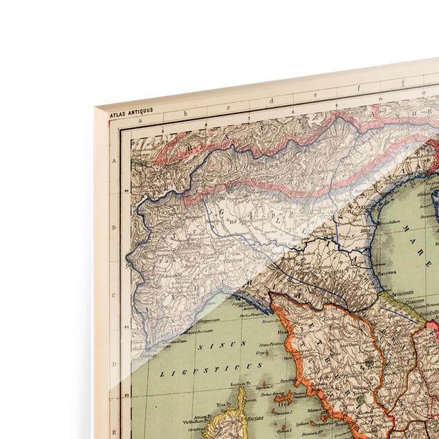 Glasbild - Vintage Landkarte Italien - Hochformat