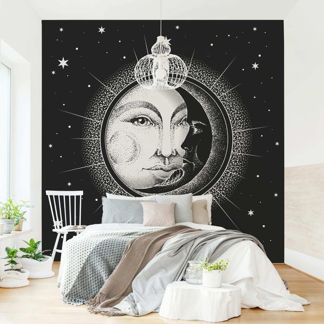 Fototapete - Vintage Sonne und Mond Illustration