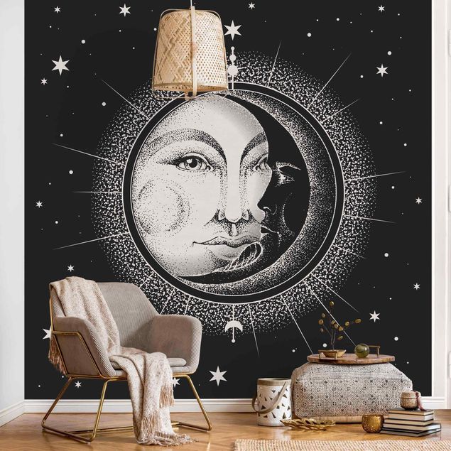 Fototapete - Vintage Sonne und Mond Illustration