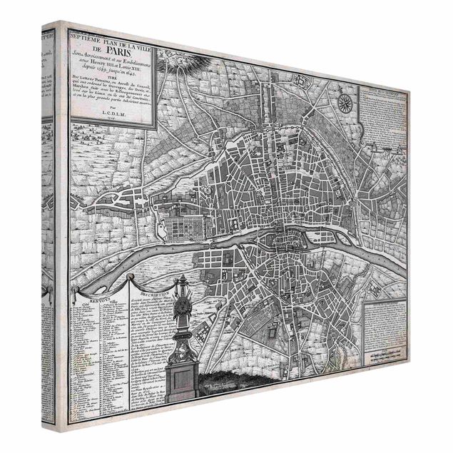 Leinwandbild - Vintage Stadtplan Paris um 1600 - Querformat 4:3