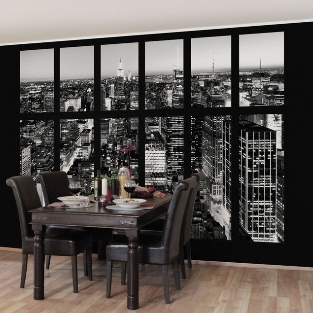 Fototapete Fensterblick Manhattan Skyline schwarz-weiß