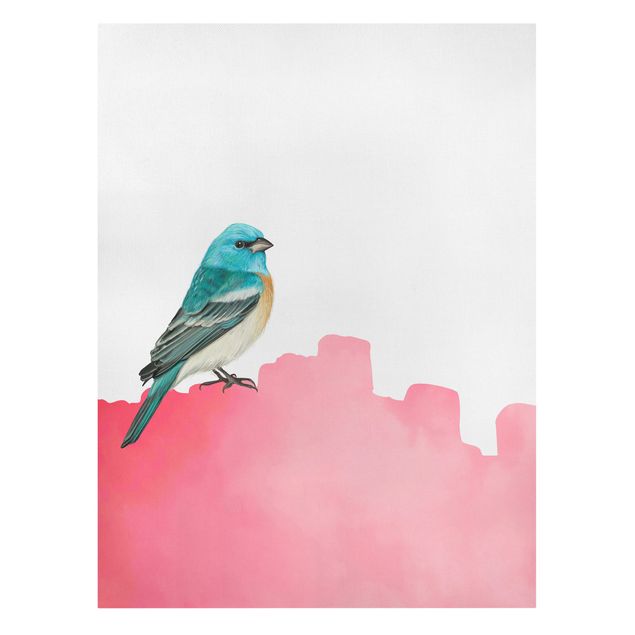 Leinwandbild - Vogel auf Pink - Hochformat 3:4