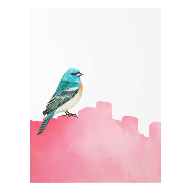 Glasbild - Vogel auf Pink - Hochformat