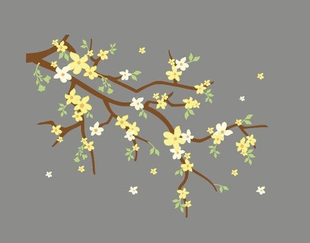 Wandtattoo Wald Gelbe Blüten am Zweig