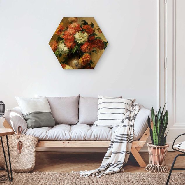 Hexagon Bild Holz - Auguste Renoir - Stilleben mit Dahlien