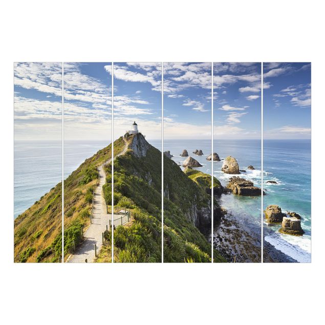 Schiebegardinen Set - Nugget Point Leuchtturm und Meer Neuseeland - Flächenvorhänge