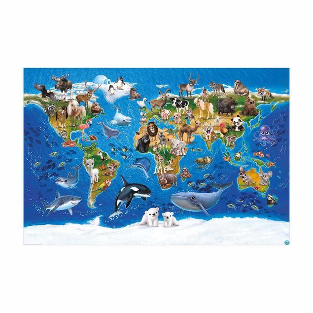 kleiner Teppich Animal Club International - Weltkarte mit Tieren
