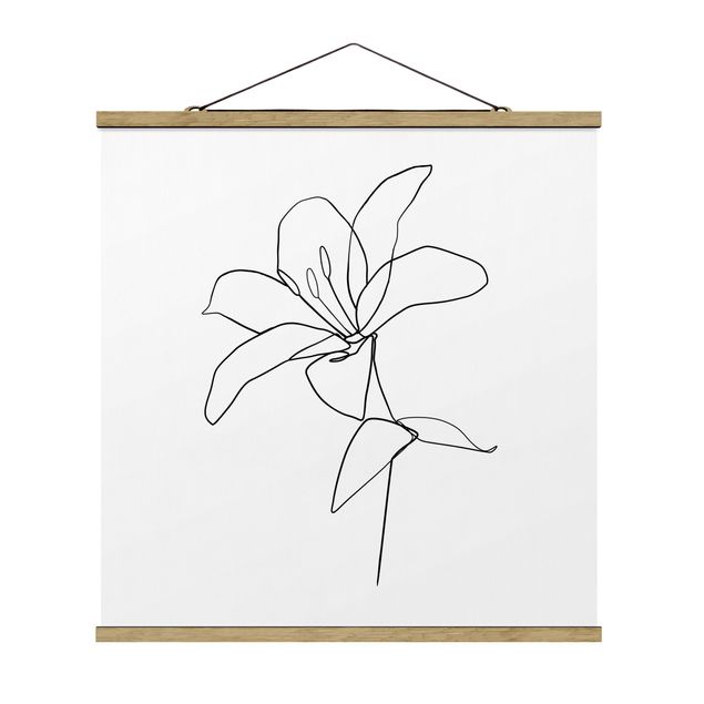 Stoffbild mit Posterleisten - Line Art Blüte Schwarz Weiß - Quadrat 1:1