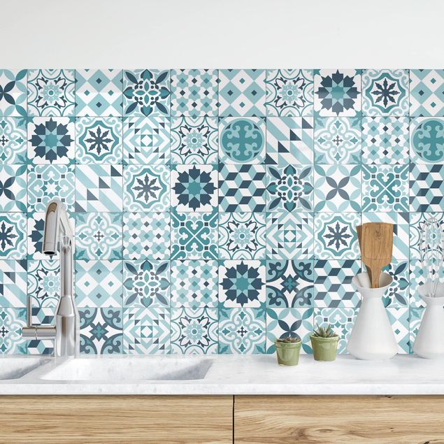 Küchenrückwand - Geometrischer Fliesenmix Türkis