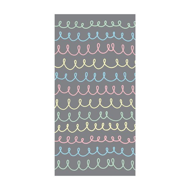 Kleine Teppiche Gezeichnete Pastellfarbene Kringellinien auf Grau