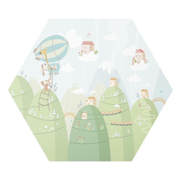 Hexagon Bild Forex - Wald mit Häusern und Tieren