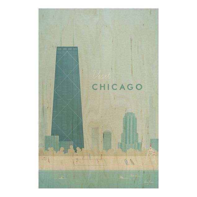 Holzbild - Reiseposter - Chicago - Hochformat 3:2