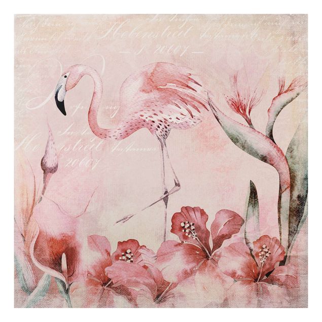 Forex Fine Art Print - Shabby Chic Collage - Flamingo - Quadrat 1:1