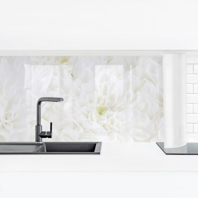 Küchenrückwand - Dahlien Blumenmeer weiß