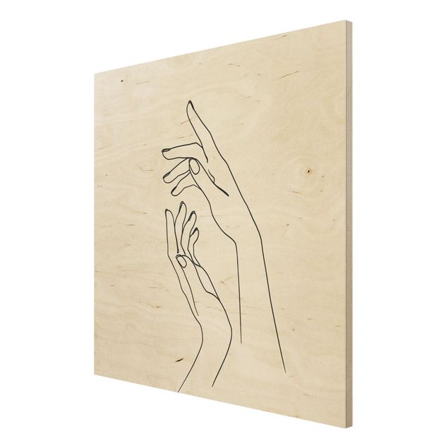 Holzbild - Line Art Hände - Quadrat 1:1