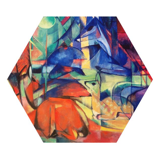 Hexagon Bild Forex - Franz Marc - Rehe im Walde
