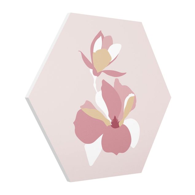 Hexagon Bild Forex - Line Art Blüten Pastell Rosa