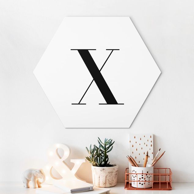 Hexagon Bild Alu-Dibond - Buchstabe Serif Weiß X