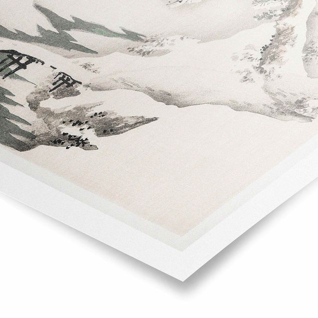 Poster - Asiatische Vintage Zeichnung Winterlandschaft - Querformat 3:4