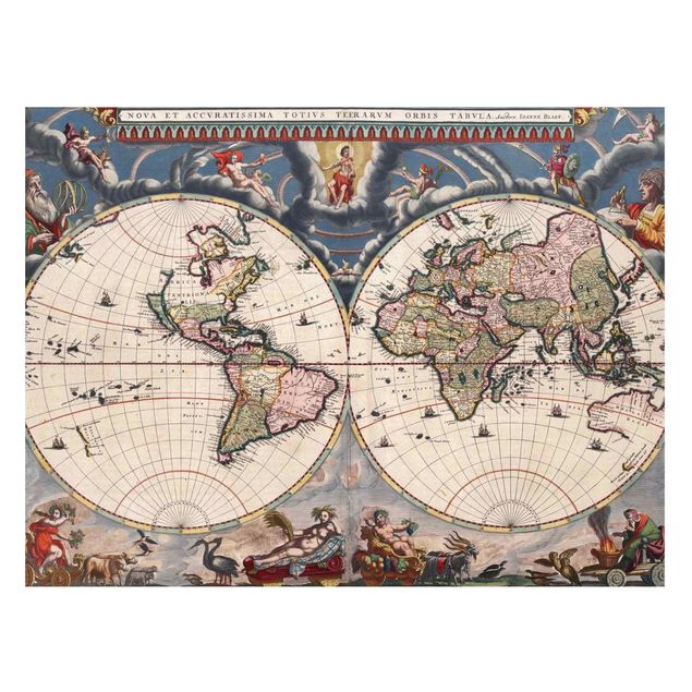 Magnettafel - Historische Weltkarte Nova et Accuratissima von 1664 - Memoboard Querformat 3:4