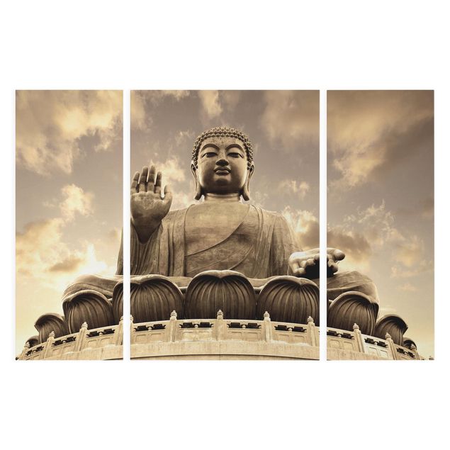 Leinwandbild 3-teilig - Großer Buddha sepia - Triptychon