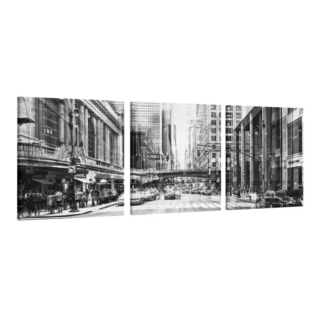 Leinwandbild 3-teilig - NYC Urban schwarz-weiß - Quadrate 1:1