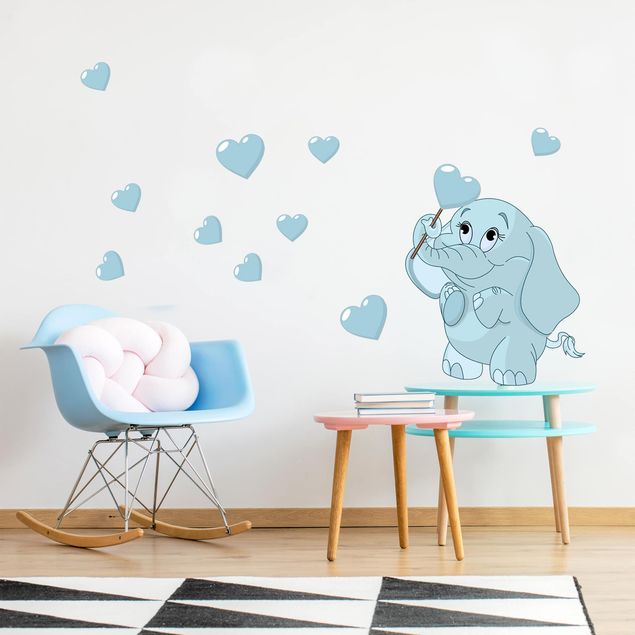 Wandtattoo Liebe Elefantenbaby mit blauen Herzen