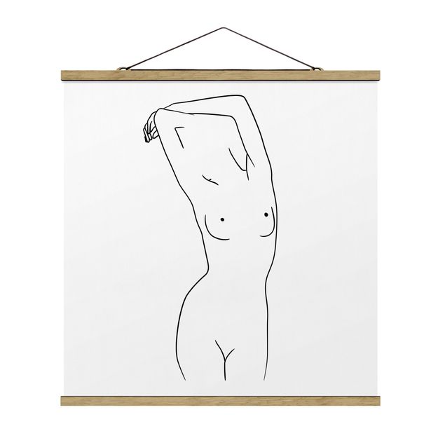Stoffbild mit Posterleisten - Line Art Frauenakt Schwarz Weiß - Quadrat 1:1