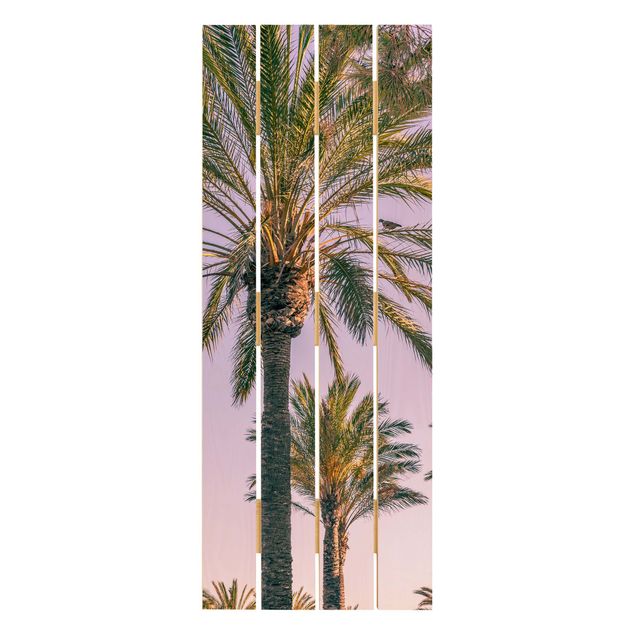 Holzbild - Palmen im Sonnenuntergang - Hochformat 5:2