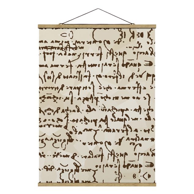 Stoffbild mit Posterleisten - Da Vinci Manuskript - Hochformat 3:4