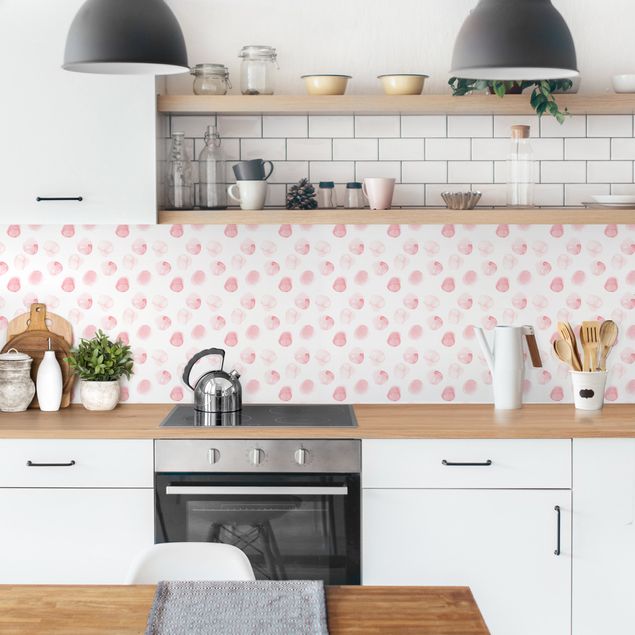 Küchenrückwand - Aquarell Punkte Rosa