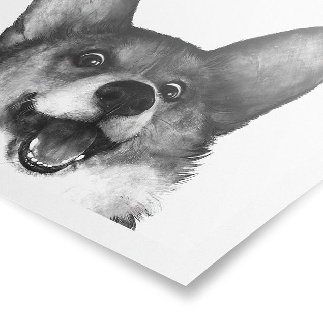 Poster - Illustration Hund Corgi Weiß Schwarz Malerei - Hochformat 4:3