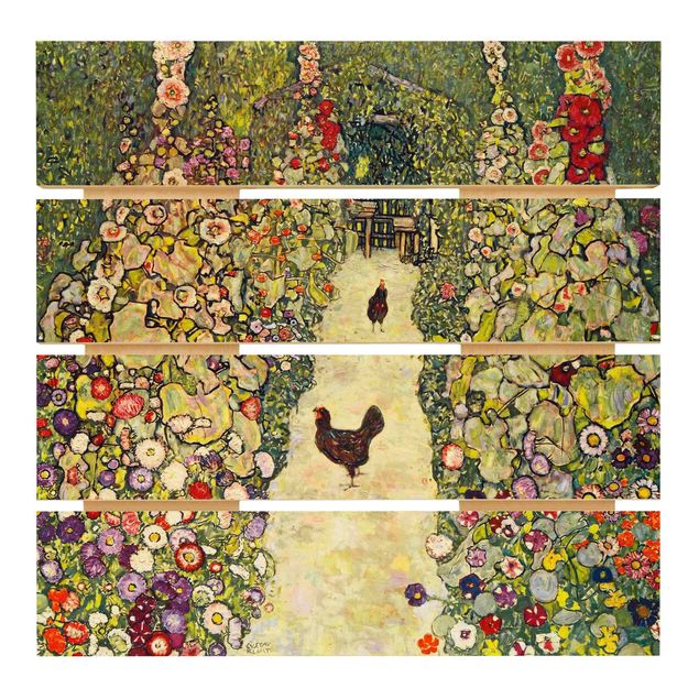 Holzbild - Gustav Klimt - Gartenweg mit Hühnern - Quadrat 1:1