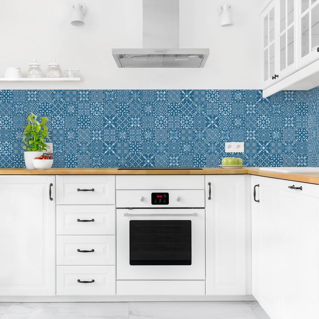 Küchenrückwand - Musterfliesen Dunkelblau Weiß
