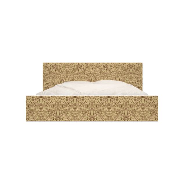 Möbelfolie für IKEA Malm Bett niedrig 140x200cm - Klebefolie Spirituelles Muster Beige