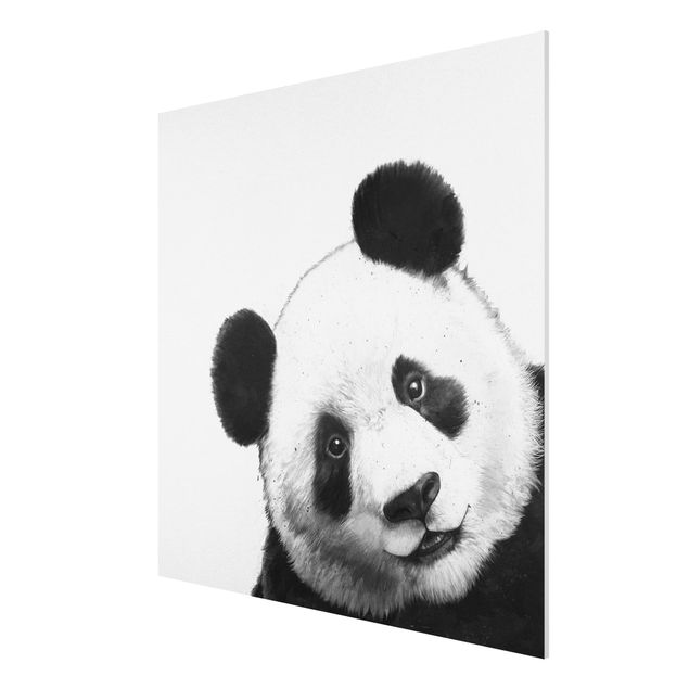 Forex Fine Art Print - Illustration Panda Schwarz Weiß Malerei - Quadrat 1:1