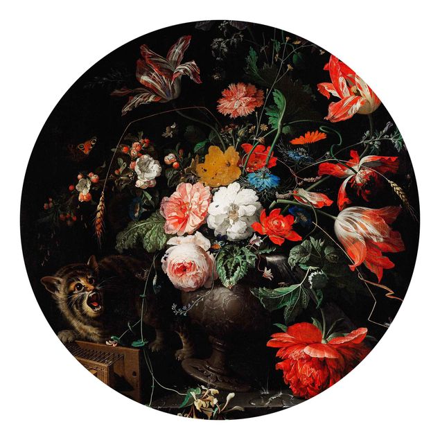 Runde Tapete selbstklebend - Abraham Mignon - Das umgeworfene Bouquet