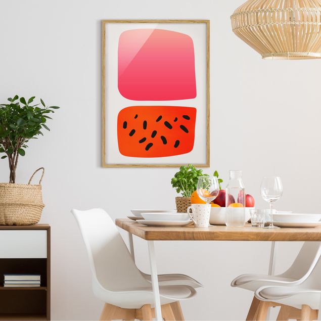 Bild mit Rahmen - Abstrakte Formen - Melone und Rosa - Hochformat