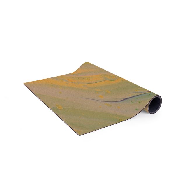 Teppich Esszimmer Abstrakte Marmorierung Gelbgrün